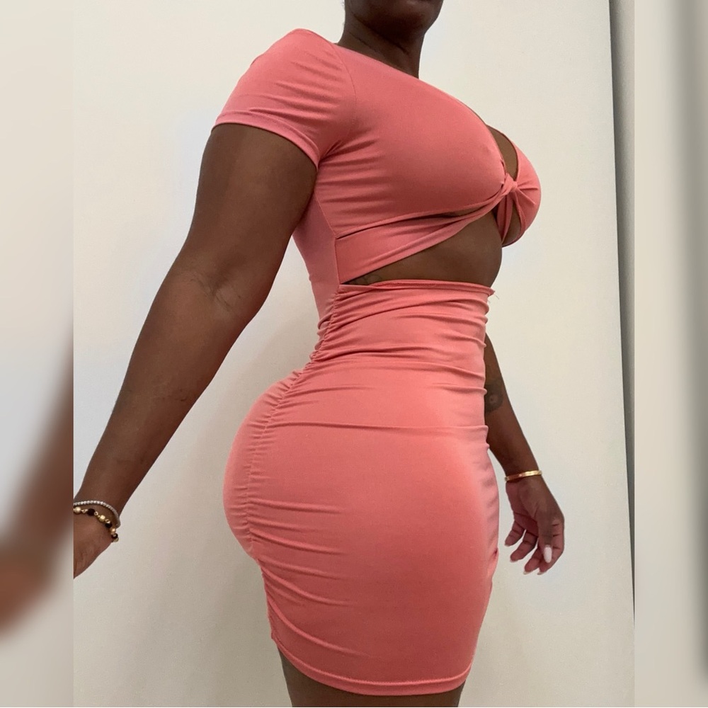 Pink Ruched Cut-Out Mini Dress - Picture 2 of 5
